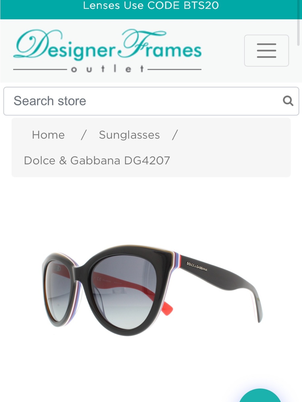 Dolce & Gabbana Polarized Black Sunglasses with Red White and Blue Accents